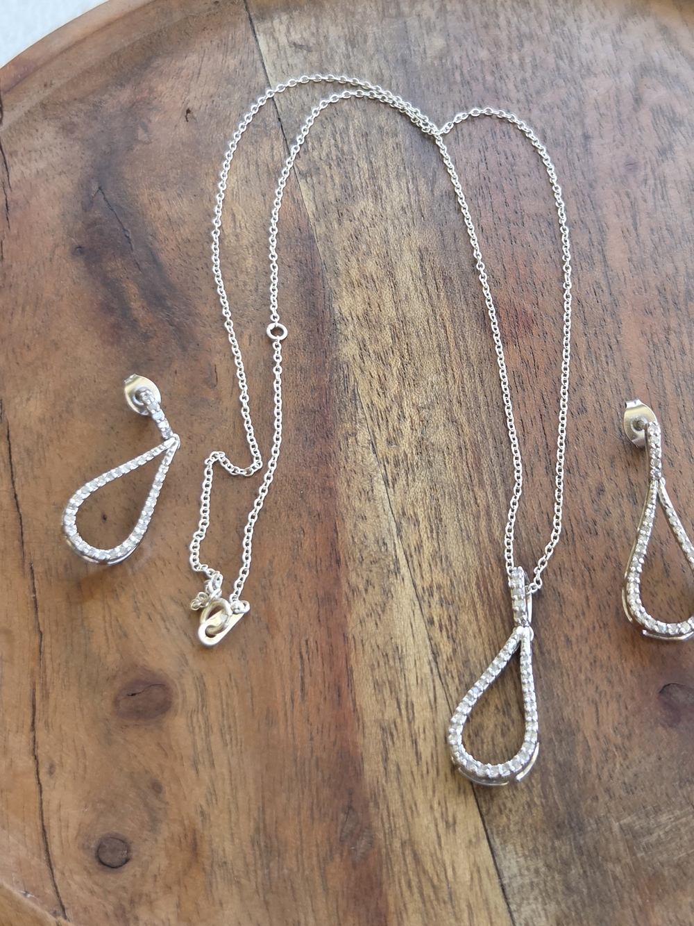 Macy's Silver Teardrop Pendant Necklace with Natural Diamond Accents